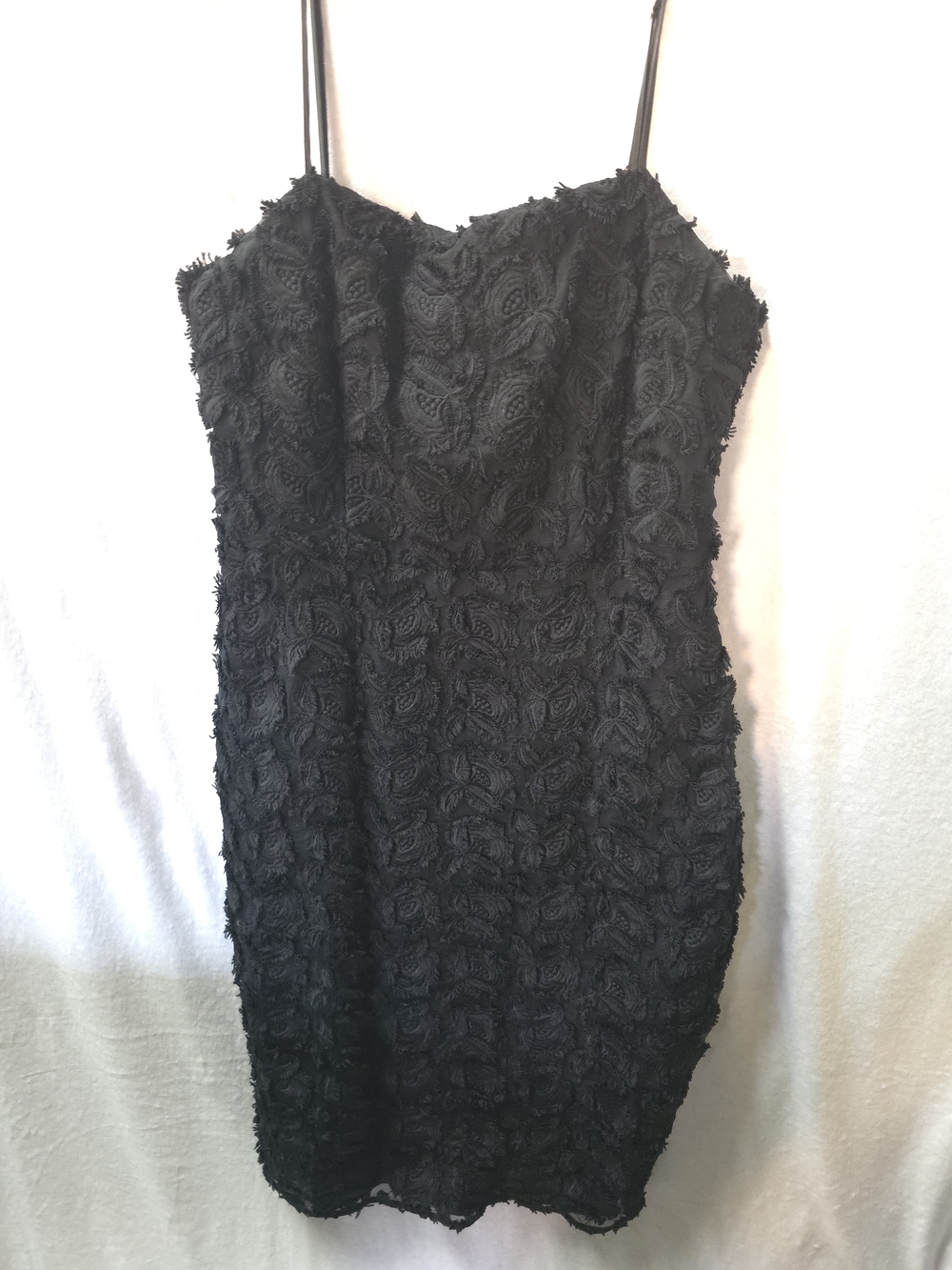 Textured Black Spaghetti Strap Mini Dress